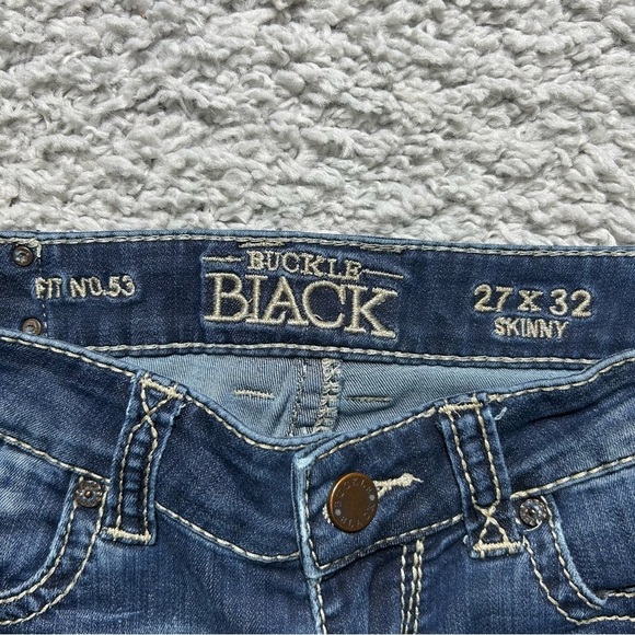 Buckle Black Jeans Womens 27 Fit 53 Skinny Dark Wash Big Stitch Denim Stretch - Picture 2 of 4